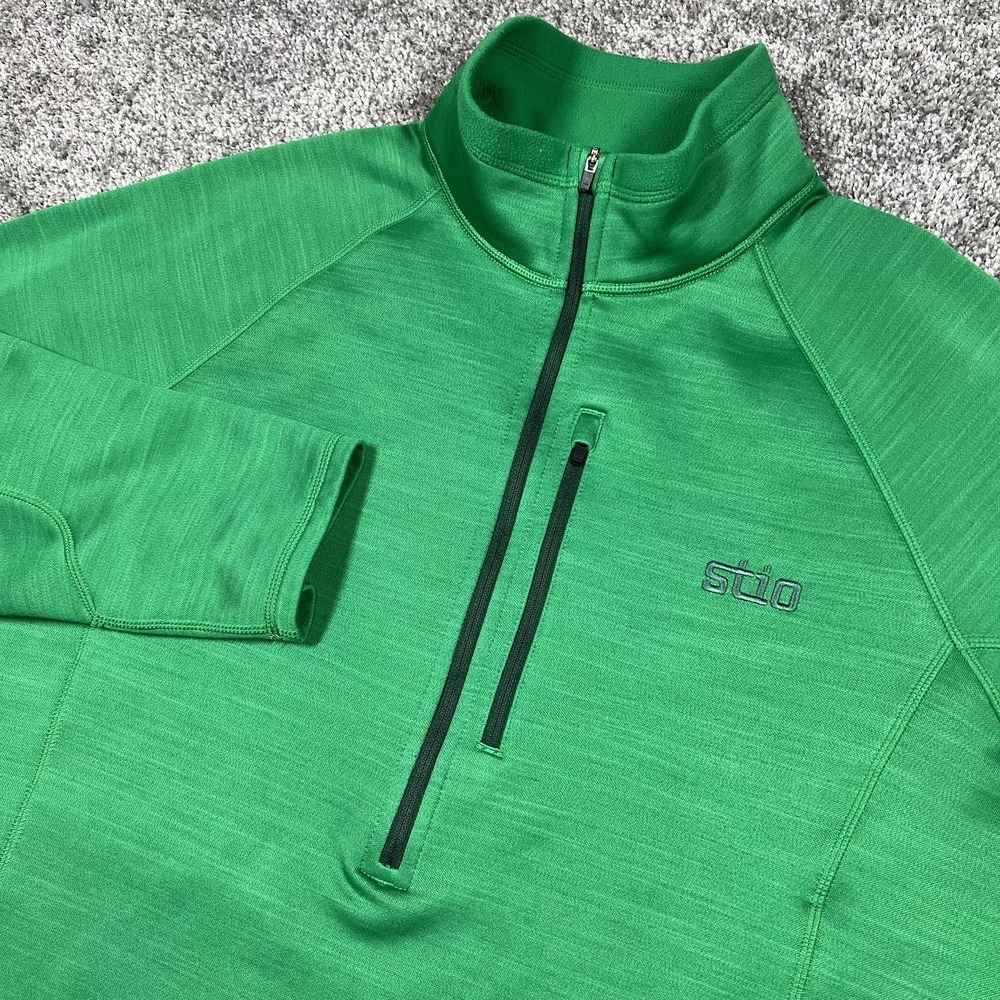 Stio Mens Green Heathered 1/4 Zip Pullover Fleece Jacket Sweatshirt XL Half Zip